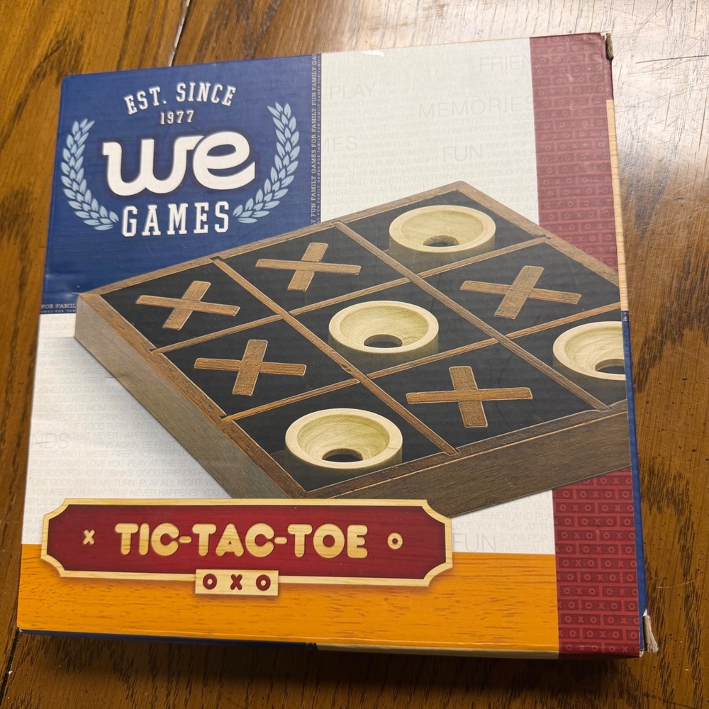 We Games Tic-Tac-Toe Wooden Board Game Set 9 Inch Dark‎ Wood 511000 Brown Tan